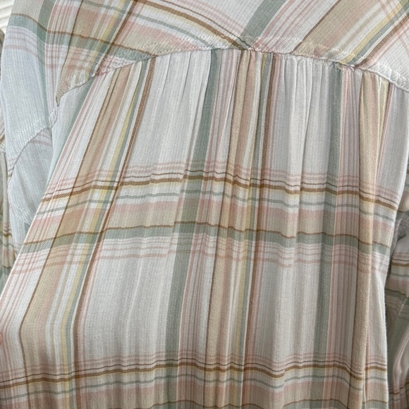 Free People Nordic Plaid Pastel Striped Button Down Shirt - Picture 8 of 14